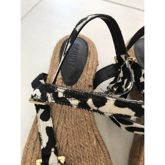 Schutz Sandalia Salto Baixo Platform Jute Animal Print Sandals - Picture 6 of 12